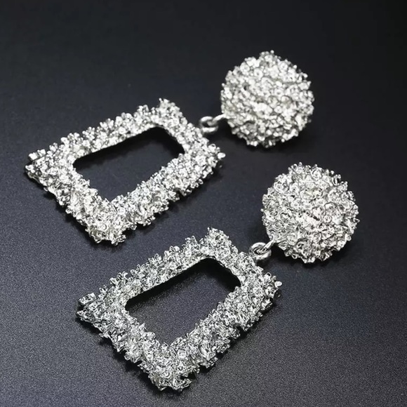 Jewelry - Silver textured Metal Geometric Large Earrings